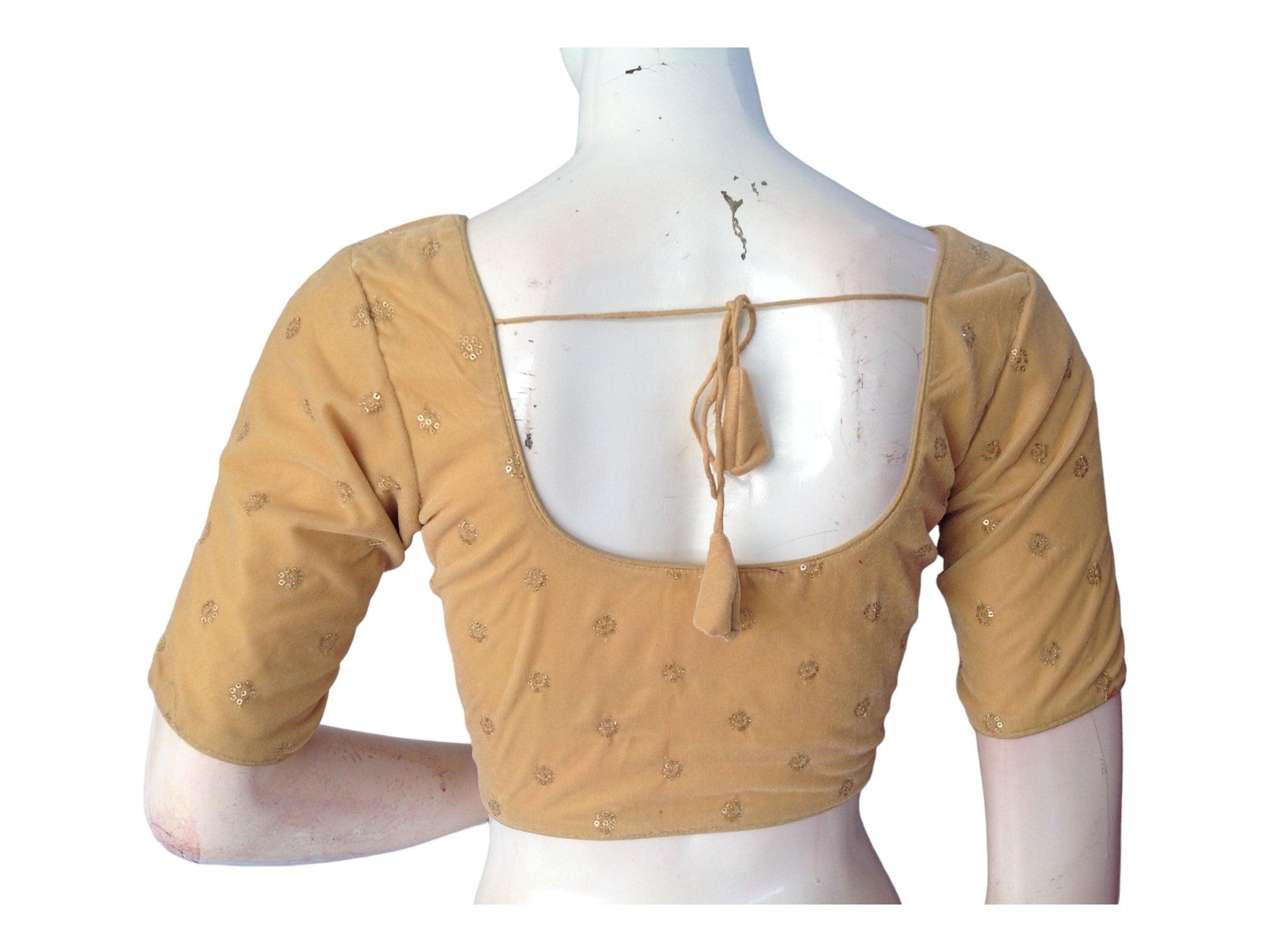 Gold Saree Blouse, Velvet Readymade blouse, Indian Saree Choli top Online - D3blouses