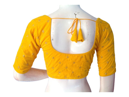 Yellow Saree Blouse, Velvet Readymade blouse, Indian Saree Choli top Online