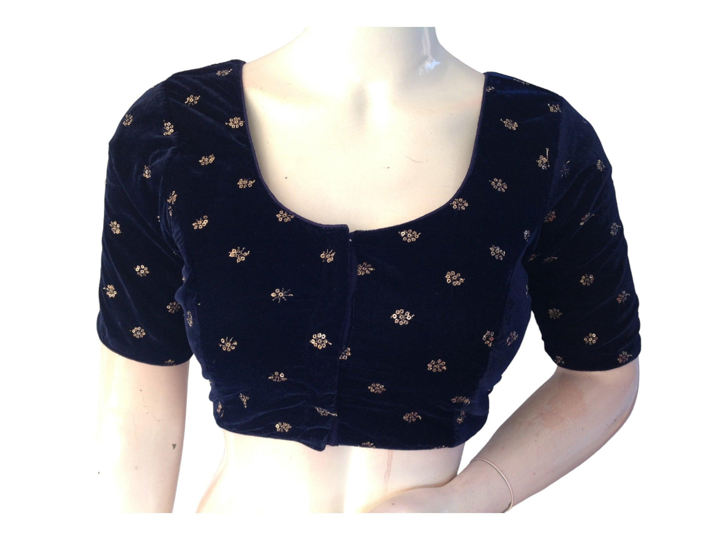 Navy Blue Saree Blouse, Velvet Readymade blouse, Indian Saree Choli top Online - D3blouses