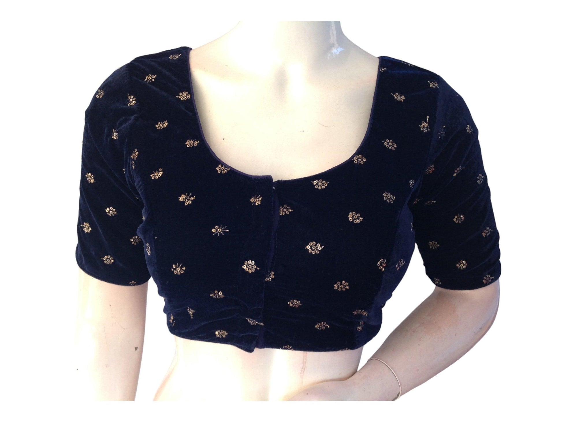 Navy Blue Saree Blouse, Velvet Readymade blouse, Indian Saree Choli top Online - D3blouses