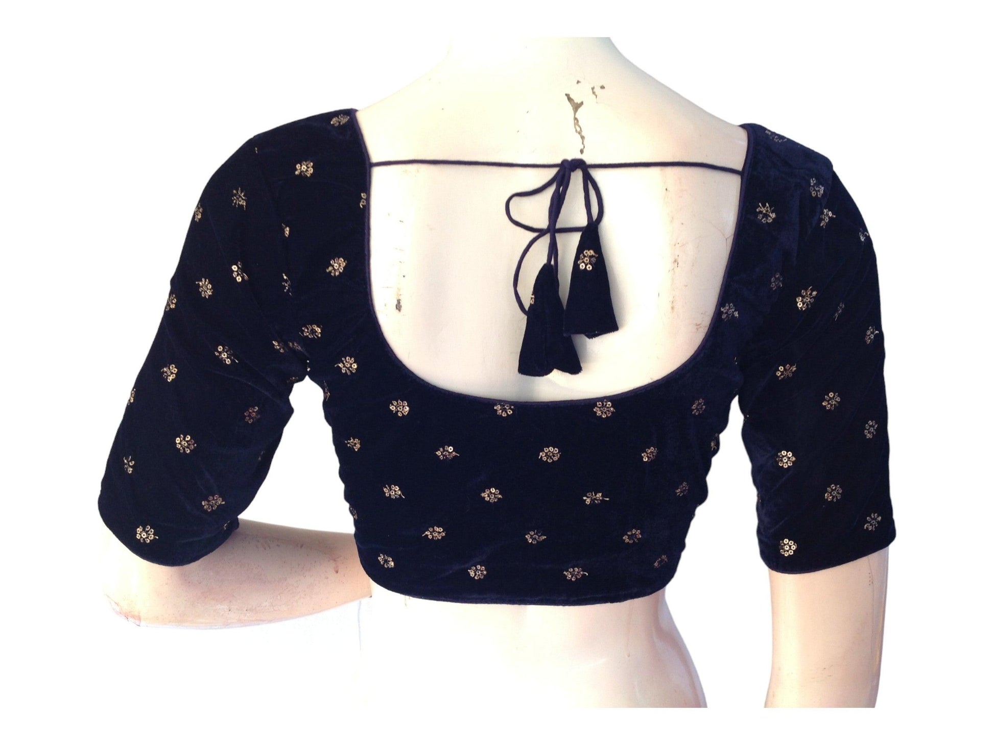Navy Blue Saree Blouse, Velvet Readymade blouse, Indian Saree Choli top Online - D3blouses