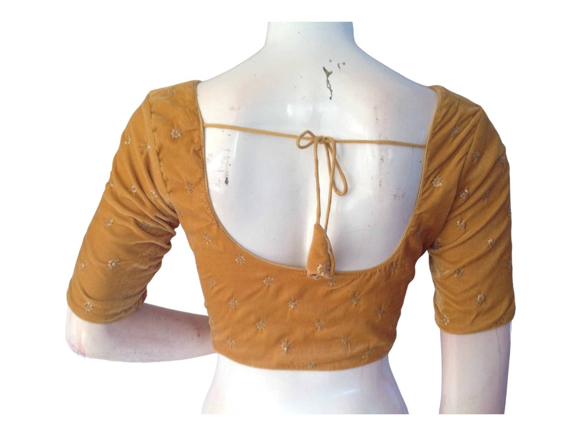 Dark Gold Saree Blouse, Velvet Readymade blouse, Indian Saree Choli top Online - D3blouses