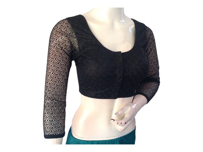 Black Saree Blouse,3/4th sleeves Readymade Blouses, Netted sleeves Choli top