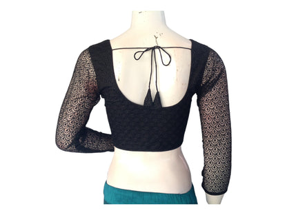 Black Saree Blouse,3/4th sleeves Readymade Blouses, Netted sleeves Choli top