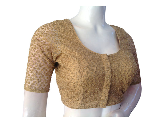 Gold Saree Blouse, Netted sleeves Readymade Blouses, Indian sleeves Choli top