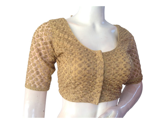 Gold Saree Blouse, Netted sleeves Readymade Blouses, Indian sleeves Choli top