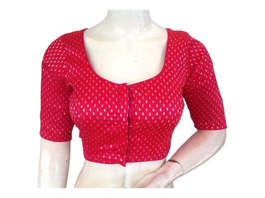 Pinkish Red Saree Blouse, Brocade Readymade Blouse, Plus size Saree Choli top,