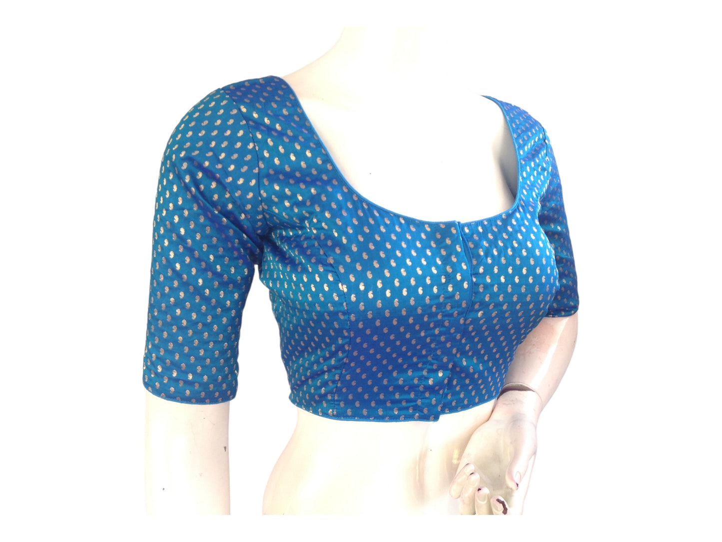 Sky Blue Saree Blouse, Brocade Readymade Blouse, Plus size Saree Blouse