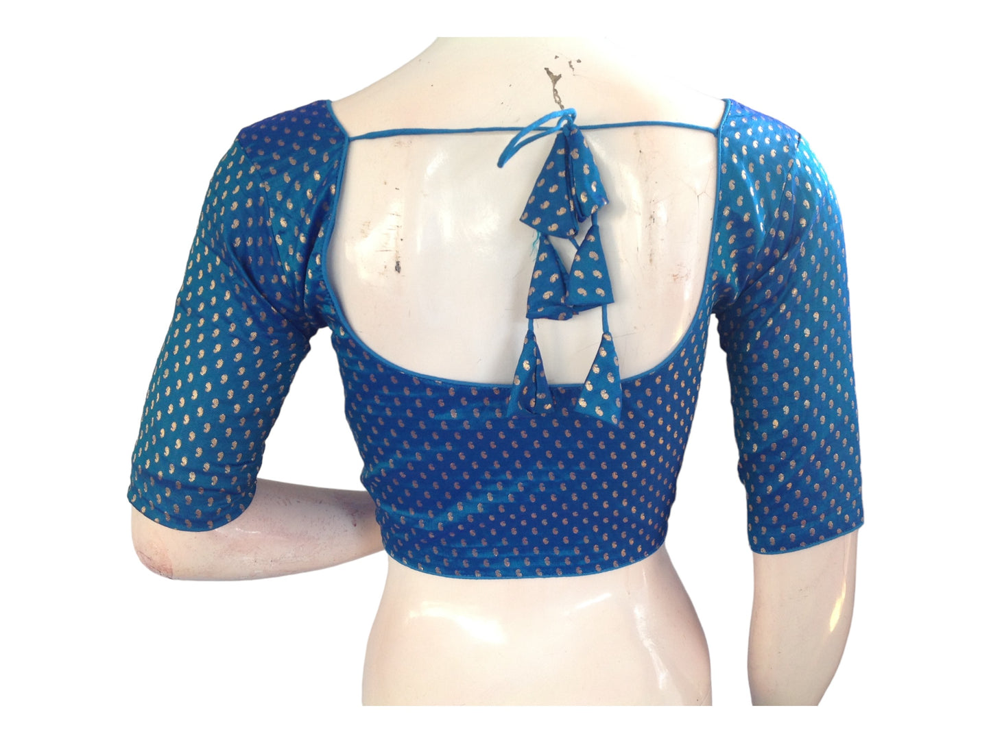 Sky Blue Saree Blouse, Brocade Readymade Blouse, Plus size Saree Blouse