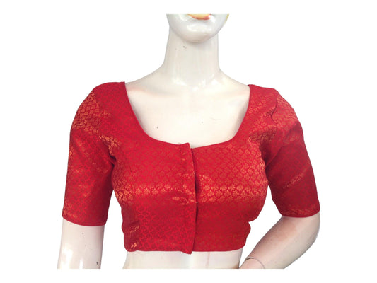 Elevate your ethnic wardrobe with our exquisite Red Color Brocade Readymade Saree Blouse! Shop online for this Indian Ethnic Choli top to add a touch of elegance to your attire. Perfect for any special occasion.