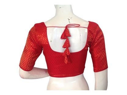 Red Color Brocade Readymade Saree Blouse, Indian Ethnic Choli top Online