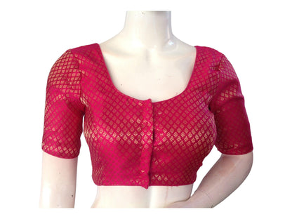 Magenta Color Brocade Silk Readymade Saree Blouse, Indian Plus size blouses