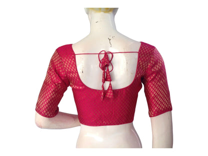 Magenta Color Brocade Silk Readymade Saree Blouse, Indian Choli Top, Plus size blouses