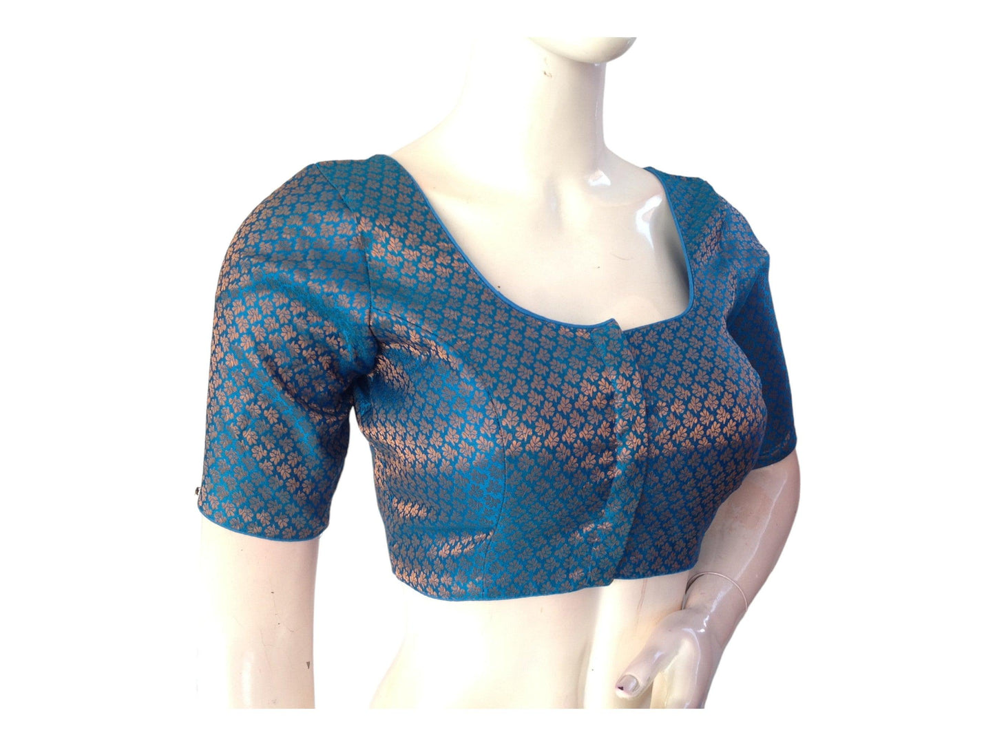 Sky Blue Color Brocade Readymade Saree Blouse, Indian Ethnic Choli top Online