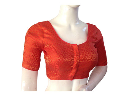 Reddish Orange Color Brocade Readymade Saree Blouse, Indian Ethnic Choli top Online - D3blouses