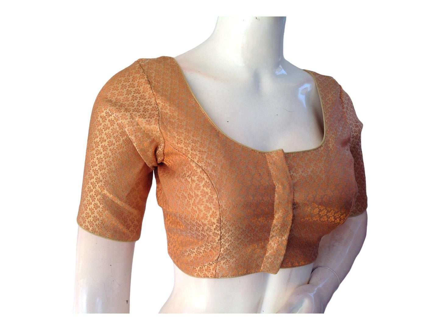 Gold Color Brocade Readymade Saree Blouse, Indian Ethnic Choli top, Classy Occasional Wear