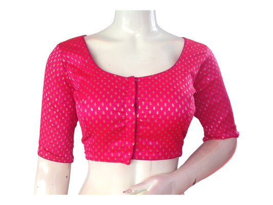 Pink Saree Blouse, Brocade Readymade Blouse, Plus size Saree Choli Top