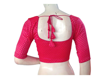 Pink Saree Blouse, Brocade Readymade Blouse, Plus size Saree Choli Top