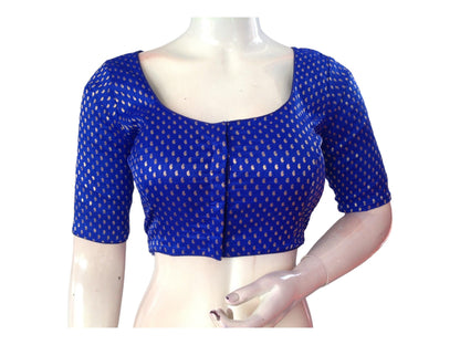 Royal Blue Saree Blouse, Brocade Readymade Blouse, Plus size Saree Choli Top
