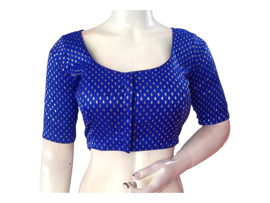 Royal Blue Saree Blouse, Brocade Readymade Blouse, Plus size Saree Choli Top