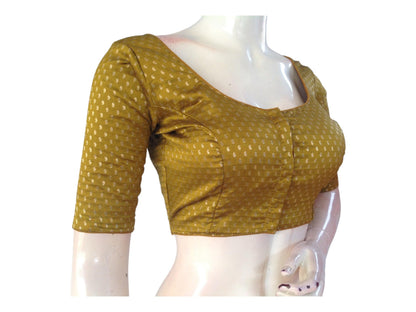 Olive Green Color Brocade Readymade Saree Blouse, Indian Plus Size Choli Top - D3blouses