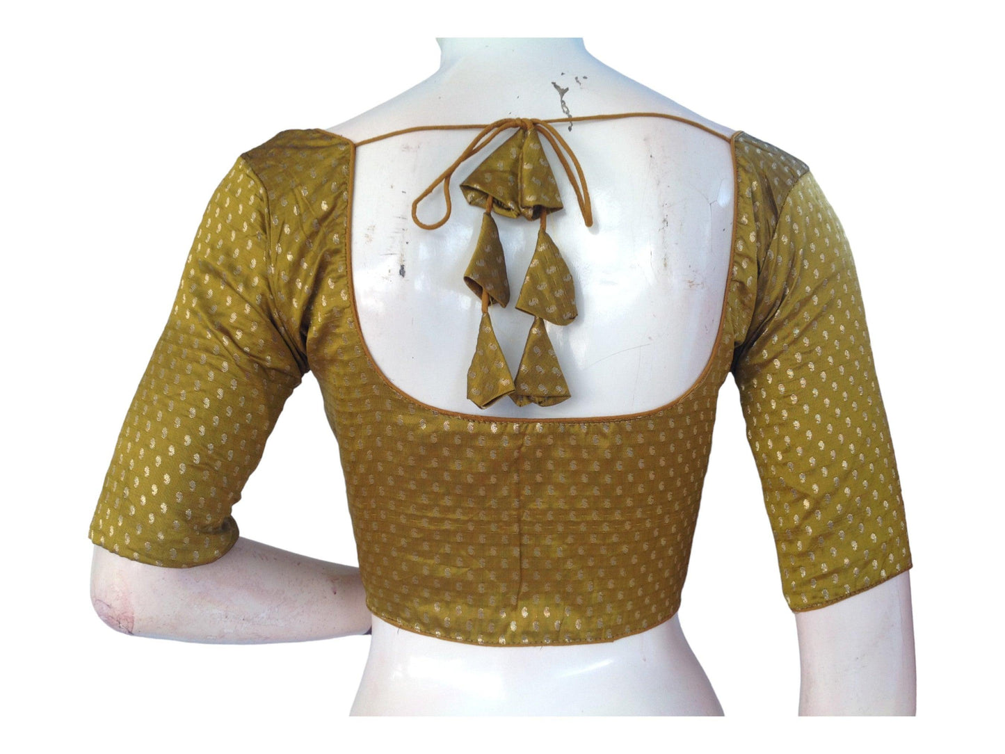 Olive Green Color Brocade Readymade Saree Blouse, Indian Plus Size Choli Top