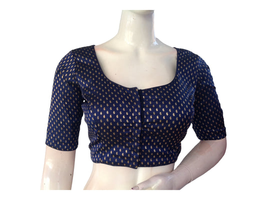 Navy Blue Saree blouse, Silk Saree Readymade Blouse, Plus Size Brocade blouse