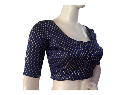 Navy Blue Saree blouse, Silk Saree Readymade Blouse, Plus Size Brocade blouse