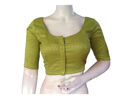 Parrot Green Saree blouse, Silk Saree Readymade Blouse, Plus Size Brocade blouse