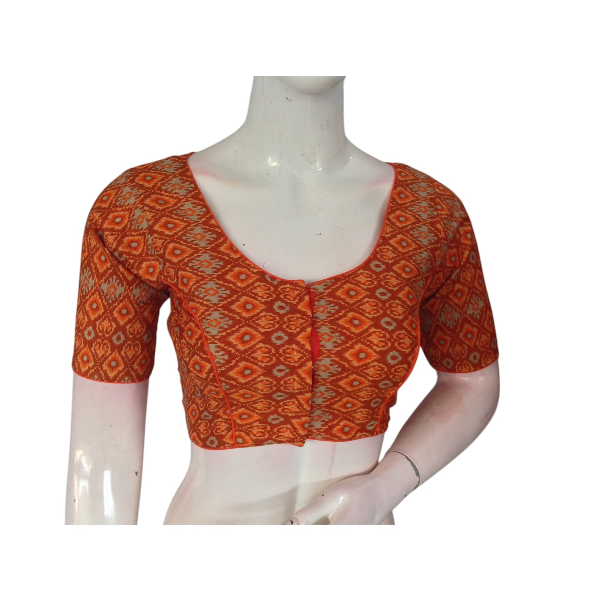 Vibrant Orange Color Cotton Ready made Saree Blouse: Sunny Disposition