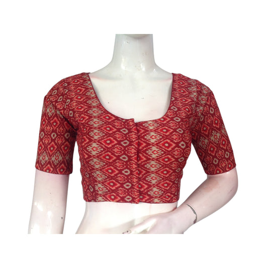 Dark Terracotta Cotton Ready made Saree Blouse: Earthy Chic
