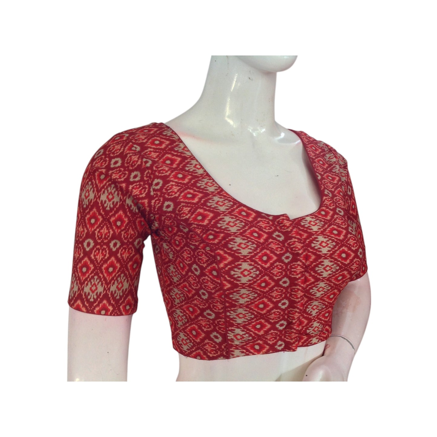 Dark Terracotta Cotton Ready made Saree Blouse: Earthy Chic