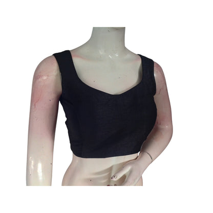 Black Color Plain Semi Silk Designer Readymade Saree Blouse