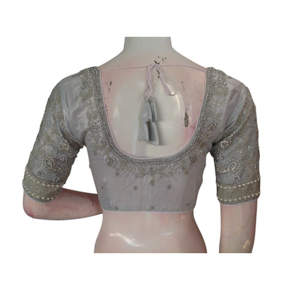 Silver Sparkle: Aari Handwork Wedding Silk Saree Readymade Blouse