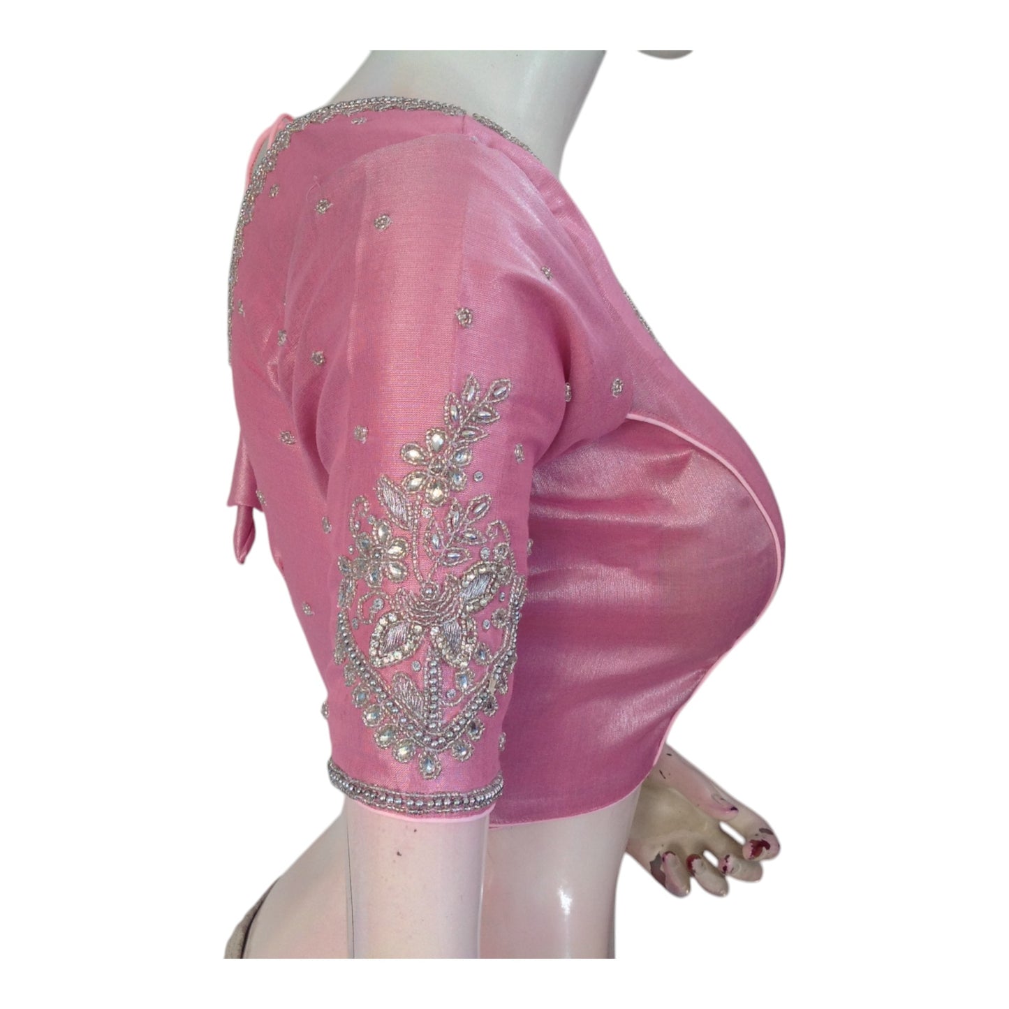 Pastel Yellow Tissue Silk Aari Blouse | Silver Handwork | Elegant