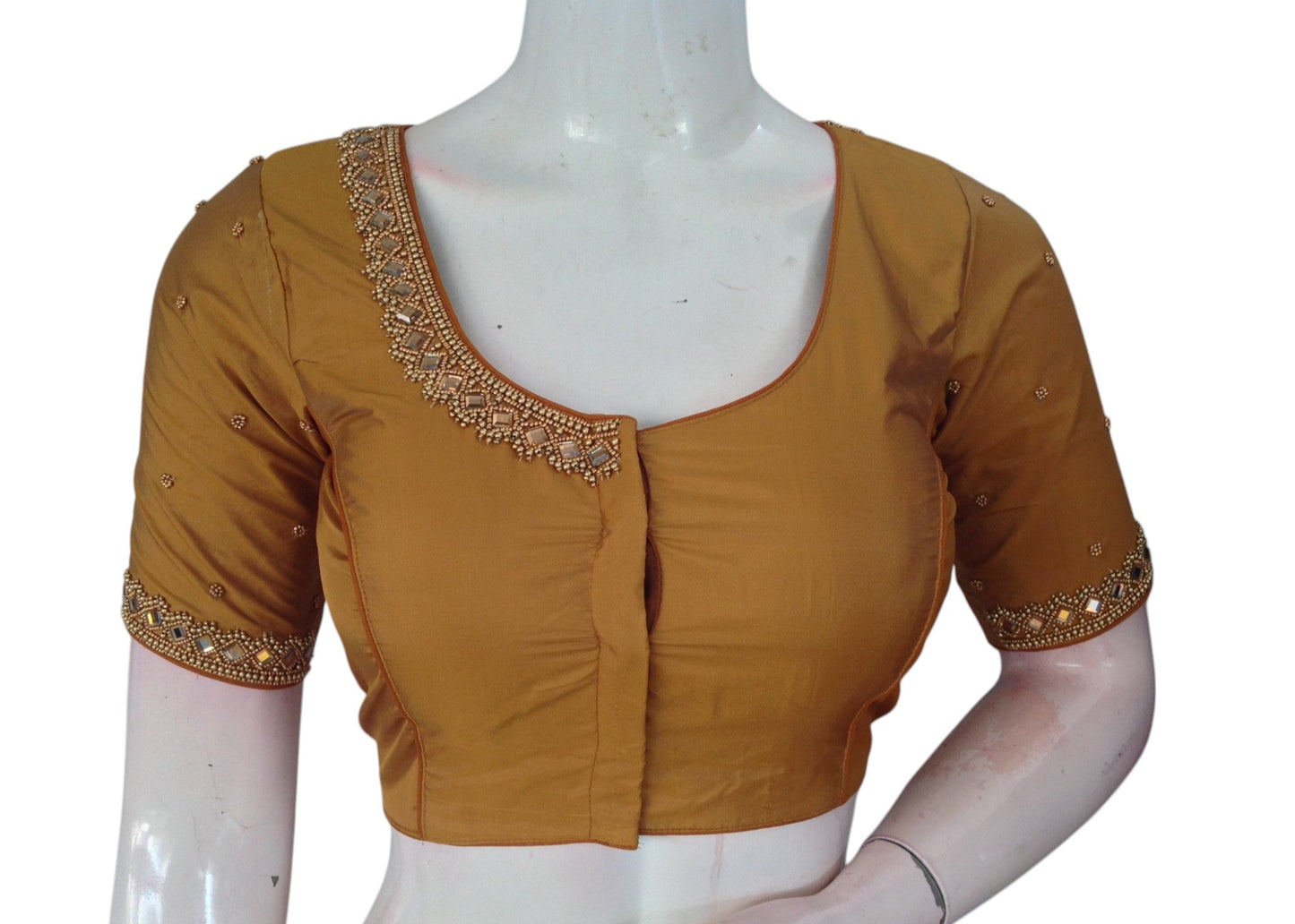 Golden Yellow Mirror Aari Silk Saree Blouse | Festive Bridal Glow