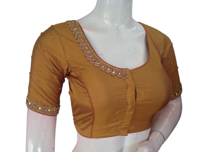Golden Yellow Mirror Aari Silk Saree Blouse | Festive Bridal Glow