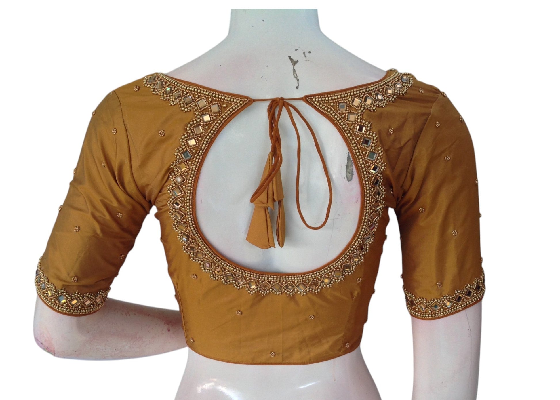Golden Yellow Mirror Aari Silk Saree Blouse | Festive Bridal Glow