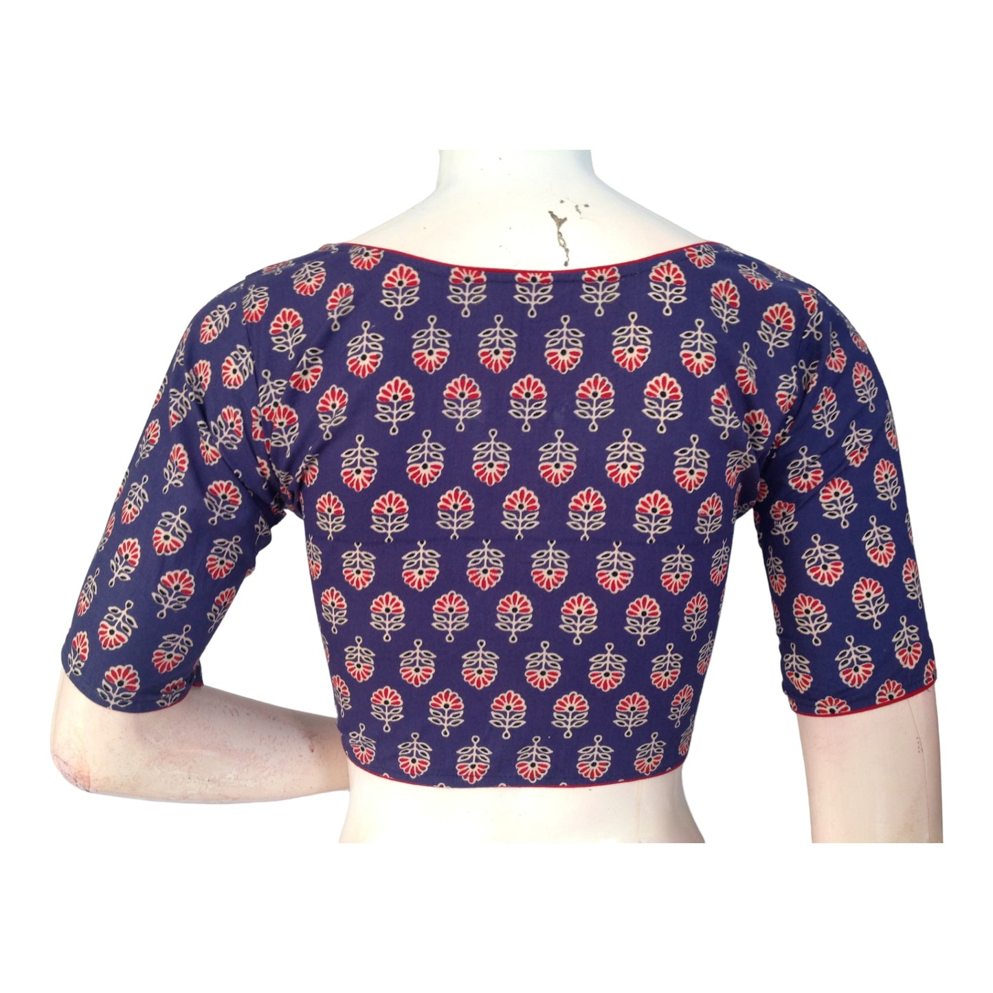 Violet Blue Cotton Saree High Neck Blouse| Indian Designer Blouse