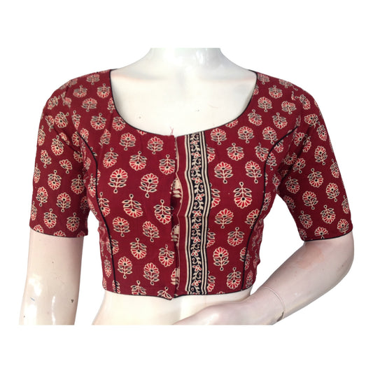 Luxurious Dark Maroon High Neck Blouse | Handmade in India