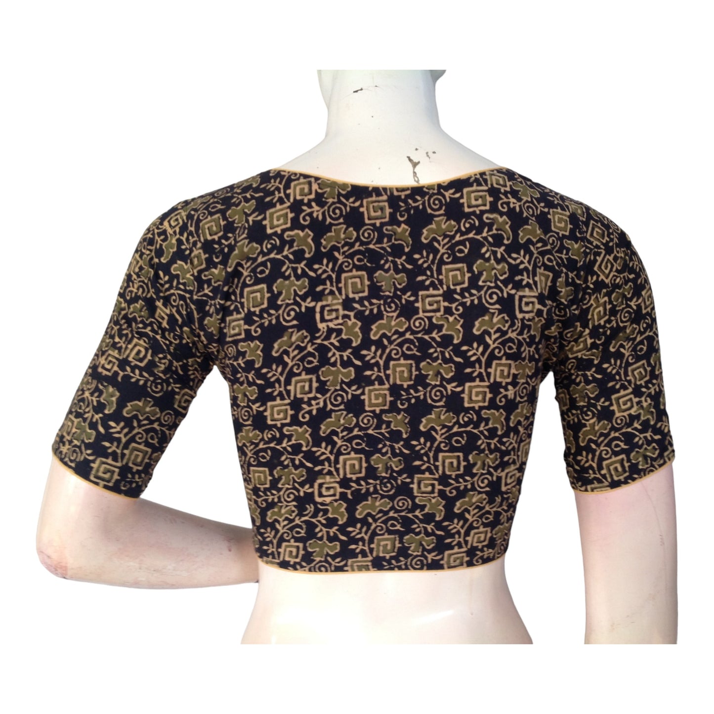 Regal Charm: Dark Green Cotton High Neck Blouse for Sarees
