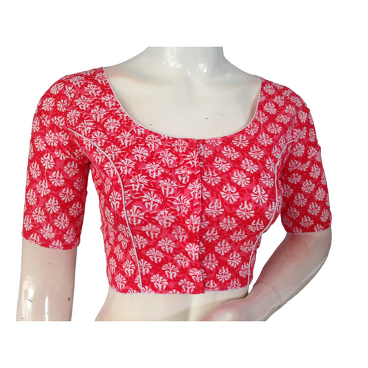 Peach Pink High Neck Saree Blouse: Pure Cotton Charm