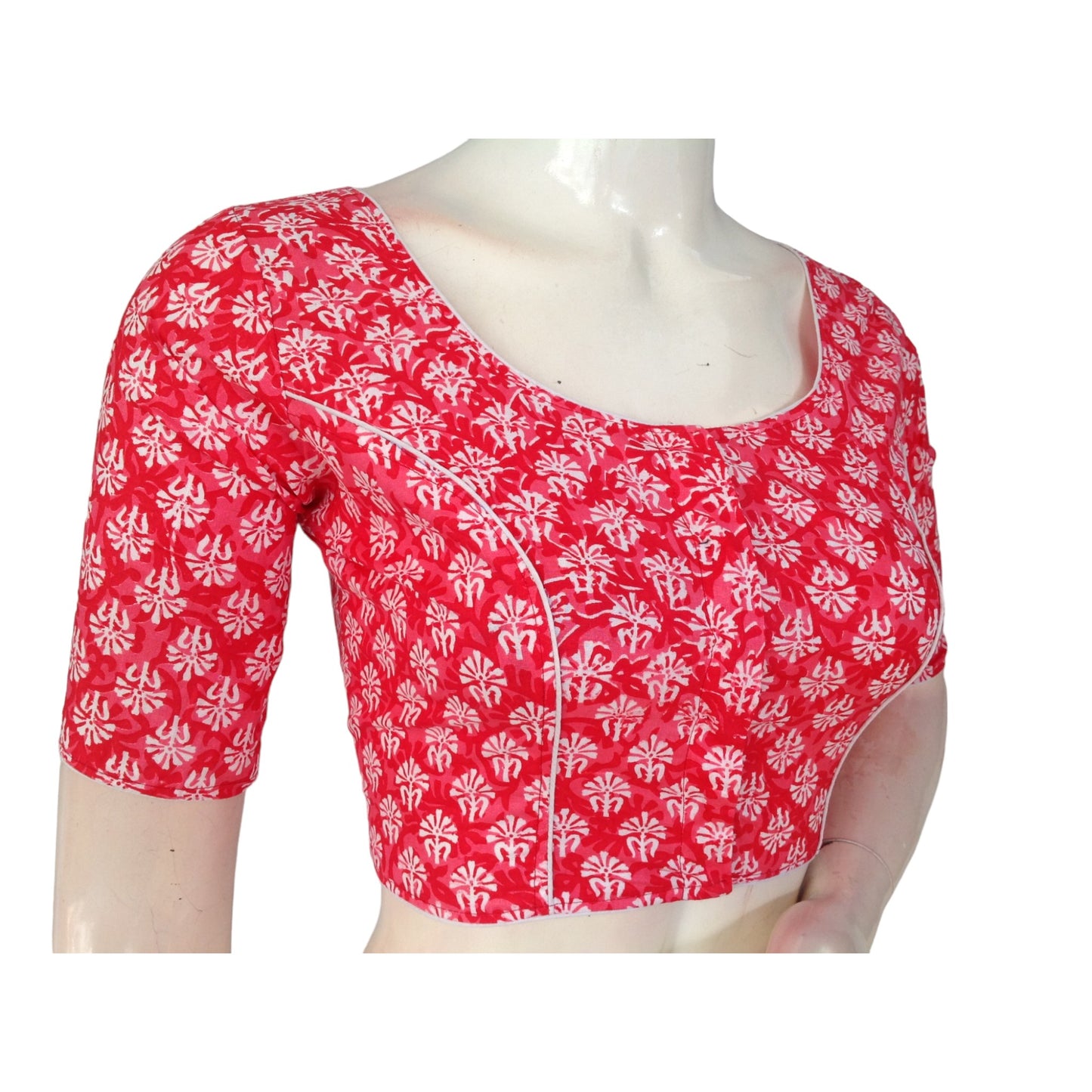 Peach Pink High Neck Saree Blouse: Pure Cotton Charm