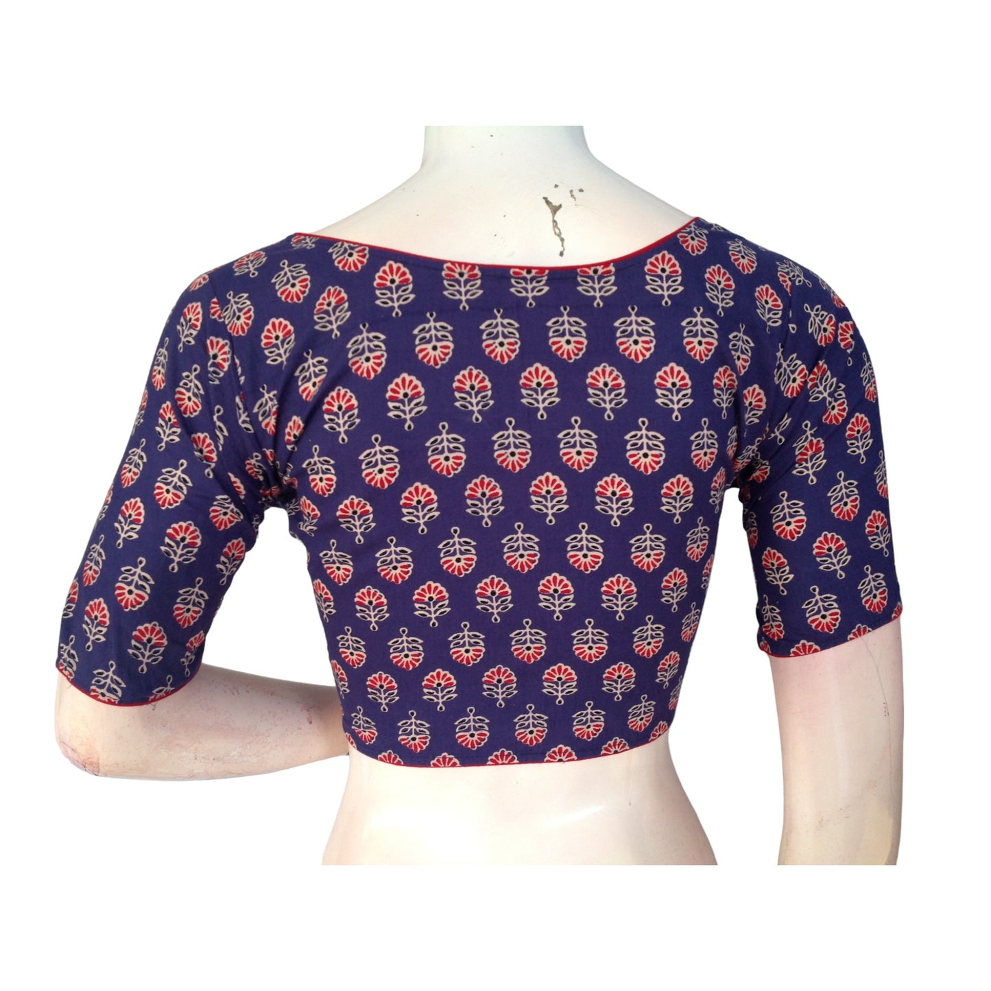 Violet Blue High Neck Saree Blouse: Pure Cotton Glamour
