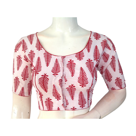 Ivory Grace: Off-White High Neck Cotton Saree Blouse