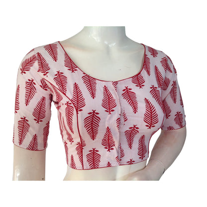 Ivory Grace: Off-White High Neck Cotton Saree Blouse