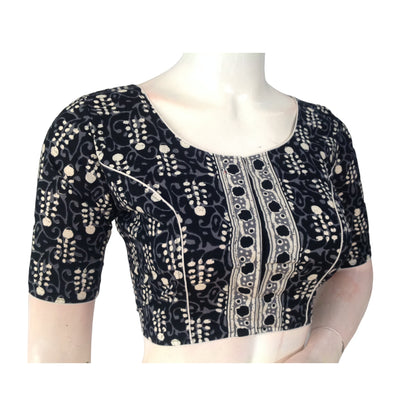 Timeless Sophistication: Black Cotton High-Neck Blouse for Sarees