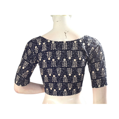 Timeless Sophistication: Black Cotton High-Neck Blouse for Sarees