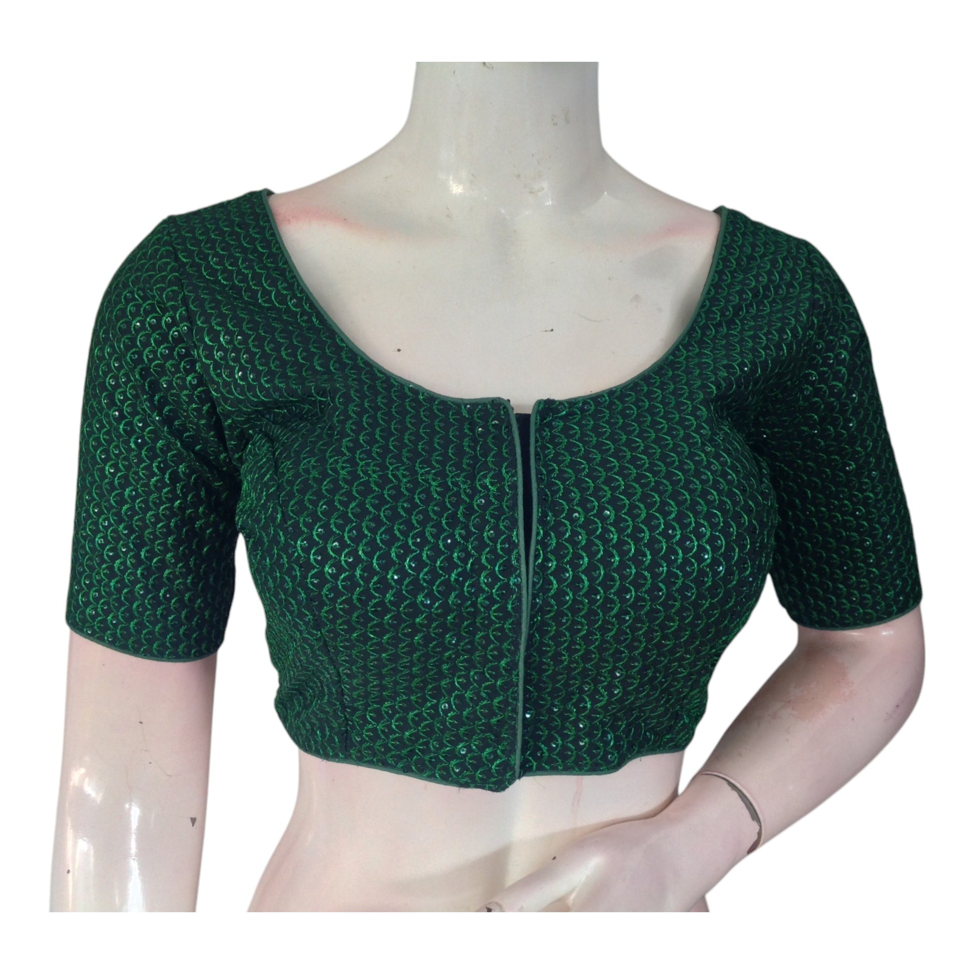 Emerald Green Semi Silk Blouse | Indian Designer Blouse