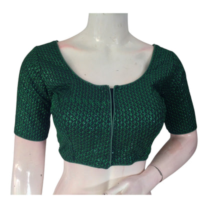 Emerald Green Semi Silk Blouse | Indian Designer Blouse